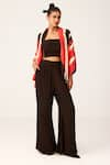 Buy_LABEL SHRISTI CHETANI_Black Crepe Printed Linear Open Neck Jacket And Pant Set_at_Aza_Fashions