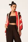 Buy_LABEL SHRISTI CHETANI_Black Crepe Printed Linear Open Neck Jacket And Pant Set _Online_at_Aza_Fashions