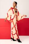 Buy_LABEL SHRISTI CHETANI_Beige Crepe Printed Linear V-neck Kimono Shift Dress _Online_at_Aza_Fashions