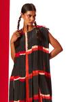 LABEL SHRISTI CHETANI_Red Crepe Printed Linear Round Neck A-line Dress_Online_at_Aza_Fashions