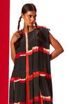 LABEL SHRISTI CHETANI_Red Crepe Printed Linear Round Neck A-line Dress _Online_at_Aza_Fashions