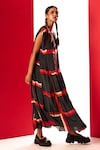 Shop_LABEL SHRISTI CHETANI_Red Crepe Printed Linear Round Neck A-line Dress _Online_at_Aza_Fashions