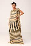 Buy_LABEL SHRISTI CHETANI_Black Crepe Printed Linear Scoop Neck Pleated Dress_at_Aza_Fashions