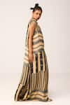 Shop_LABEL SHRISTI CHETANI_Black Crepe Printed Linear Scoop Neck Pleated Dress_Online_at_Aza_Fashions