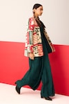 Buy_LABEL SHRISTI CHETANI_Green Crepe Printed Jumpsuit Tube Neck Shirred With Blazer_Online_at_Aza_Fashions