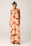 Buy_LABEL SHRISTI CHETANI_Beige Crepe Printed Linear Sweetheart Neck Jumpsuit_at_Aza_Fashions