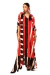 LABEL SHRISTI CHETANI_Red Crepe Printed Linear V-neck Kaftan_Online_at_Aza_Fashions