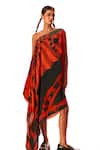LABEL SHRISTI CHETANI_Red Crepe Printed Abstract One Shoulder Neck Embroidered Dress_Online_at_Aza_Fashions