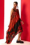 Buy_LABEL SHRISTI CHETANI_Red Crepe Printed Abstract One Shoulder Neck Embroidered Dress_Online_at_Aza_Fashions