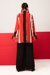 Shop_LABEL SHRISTI CHETANI_Red Crepe Printed Linear V-neck Shirt With Flared Pant_at_Aza_Fashions