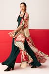 Buy_LABEL SHRISTI CHETANI_Green Crepe Printed Jumpsuit Tube Neck Shirred With Cape Jacket_Online_at_Aza_Fashions