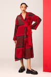 Buy_LABEL SHRISTI CHETANI_Red Crepe Printed Lapel Collar Kimono Dress_at_Aza_Fashions