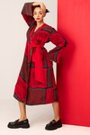 LABEL SHRISTI CHETANI_Red Crepe Printed Lapel Collar Kimono Dress_at_Aza_Fashions