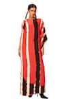 LABEL SHRISTI CHETANI_Red Crepe Printed Linear Round Neck A-line Dress_at_Aza_Fashions