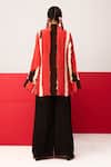 Shop_LABEL SHRISTI CHETANI_Red Crepe Printed Linear V-neck Asymmetrical Shirt_at_Aza_Fashions