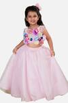 Toplove_Pink Organza Hand Embroidered Flowers Fairy Garden Crop Top And Skirt Set _at_Aza_Fashions