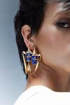 Buy_Outhouse_Gold Plated Lapis Lazuli The Sculpt Hoop Earrings _at_Aza_Fashions