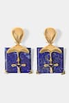 Buy_Outhouse_Gold Plated Lapis Lazuli The Xl Sculpt Earrings _Online_at_Aza_Fashions