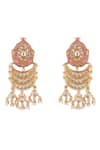 Shop_Just Jewellery_Peach Meenakari Kundan Gul Chandbalis _at_Aza_Fashions