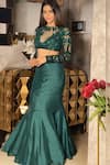 Buy_Premya By Manishii_Green Tulle Embroidery Sequin Round Neck Floral Blouse And Mermaid Skirt Set _at_Aza_Fashions