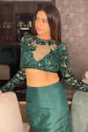 Buy_Premya By Manishii_Green Tulle Embroidery Sequin Round Neck Floral Blouse And Mermaid Skirt Set _Online_at_Aza_Fashions