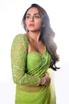 Premya By Manishii_Green Tulle Embroidery Sequin Sweetheart Floral Border Saree With Corset Blouse _at_Aza_Fashions