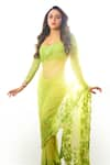 Buy_Premya By Manishii_Green Tulle Embroidery Sequin Sweetheart Floral Border Saree With Corset Blouse _at_Aza_Fashions