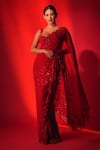 Buy_Premya By Manishii_Red Tulle Embroidery Sequin Sweetheart Floral Thread Saree With Corset Blouse_at_Aza_Fashions