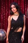 Premya By Manishii_Black Tulle Embroidery Sequin Leaf Neck Mermaid Skirt Saree With Blouse _Online_at_Aza_Fashions