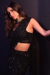 Shop_Premya By Manishii_Black Tulle Embroidery Sequin Leaf Neck Mermaid Skirt Saree With Blouse _Online_at_Aza_Fashions