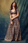 Buy_Premya By Manishii_Purple Banarasi Woven Floral Sweetheart Neck Blouse And Flared Pant Set _at_Aza_Fashions