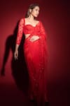 Buy_Premya By Manishii_Red Tulle Embroidery Sequin Sweetheart Floral Hand Saree With Corset Blouse _at_Aza_Fashions