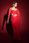 Shop_Premya By Manishii_Red Tulle Embroidery Sequin Sweetheart Floral Hand Saree With Corset Blouse _at_Aza_Fashions