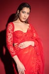 Premya By Manishii_Red Tulle Embroidery Sequin Sweetheart Floral Hand Saree With Corset Blouse _Online_at_Aza_Fashions