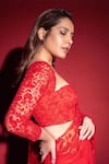 Premya By Manishii_Red Tulle Embroidery Sequin Sweetheart Floral Hand Saree With Corset Blouse _at_Aza_Fashions