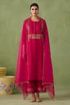 Sureena Chowdhri_Magenta Kurta And Palazzo Silk Chanderi Embroidered Antique Mughal Jaal Work Set _Online_at_Aza_Fashions