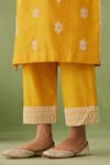 Buy_Sureena Chowdhri_Yellow Silk Chanderi Embroidered Pearl Notched Breeze Work Kurta Set_Online_at_Aza_Fashions