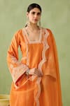 Sureena Chowdhri_Orange Silk Chanderi Embroidered Pearl Glass Neck Mirage Kurta Set_Online_at_Aza_Fashions