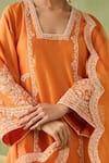 Buy_Sureena Chowdhri_Orange Silk Chanderi Embroidered Pearl Glass Neck Mirage Kurta Set_Online_at_Aza_Fashions