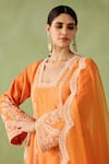 Sureena Chowdhri_Orange Silk Chanderi Embroidered Pearl Glass Neck Mirage Kurta Set_at_Aza_Fashions