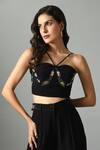 Buy_Fishcanfly_Black Crepe Silk Embroidery Zari Thread Halter Neck Nur Bustier _at_Aza_Fashions