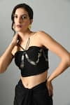 Fishcanfly_Black Crepe Silk Embroidery Zari Thread Halter Neck Nur Bustier _Online_at_Aza_Fashions