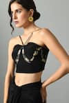 Buy_Fishcanfly_Black Crepe Silk Embroidery Zari Thread Halter Neck Nur Bustier _Online_at_Aza_Fashions