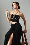 Shop_Fishcanfly_Black Crepe Silk Embroidery Zari Thread Halter Neck Nur Bustier _Online_at_Aza_Fashions