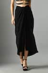 Fishcanfly_Black Crepe Plain Moonshine Draped Skirt _at_Aza_Fashions