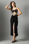 Fishcanfly_Black Crepe Silk Embroidery Zari Nylah Bustier And Moonshine Draped Skirt Set _Online_at_Aza_Fashions