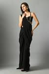 Buy_Fishcanfly_Black Crepe Silk Embroidery Zari Moonshine Pre-draped Saree With Nylah Bustier _at_Aza_Fashions