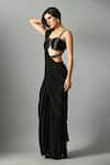 Shop_Fishcanfly_Black Crepe Silk Embroidery Zari Moonshine Pre-draped Saree With Nylah Bustier _Online_at_Aza_Fashions