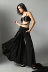 Shop_Fishcanfly_Black Crepe Silk Embroidery Zari Moonshine Pre-draped Saree With Nylah Bustier 