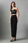 Fishcanfly_Black Crepe Silk Embroidery Zari Thread Nur Bustier And Moonshine Trouser Set_Online_at_Aza_Fashions